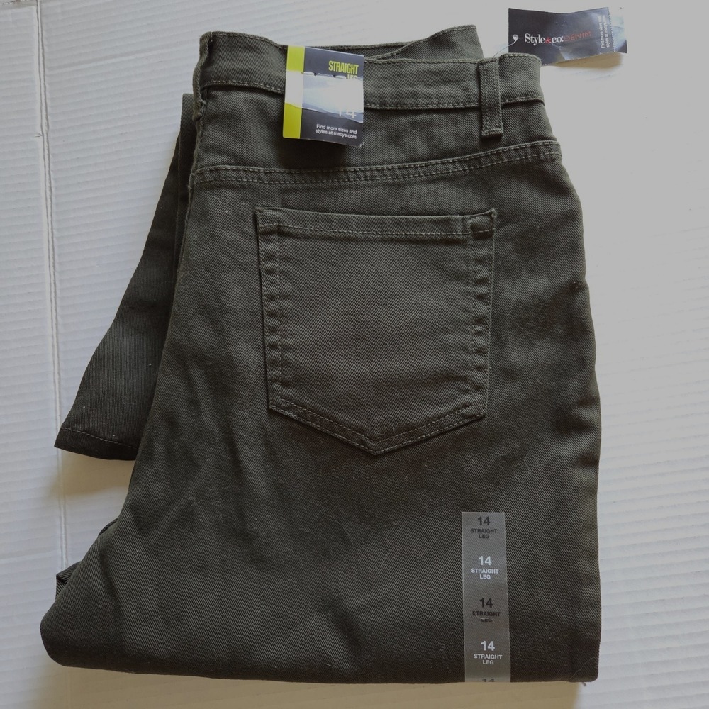 NEW Style & Co Denim Tummy Control Jeans Hi-Rise Straight Leg Olive Green 14 - Picture 5 of 15